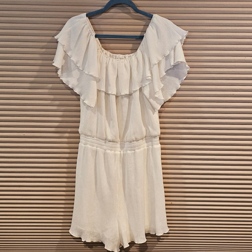 Free The Roses White Pleated Ruffle Off Shoulder Romper Womens Medium JJ929P